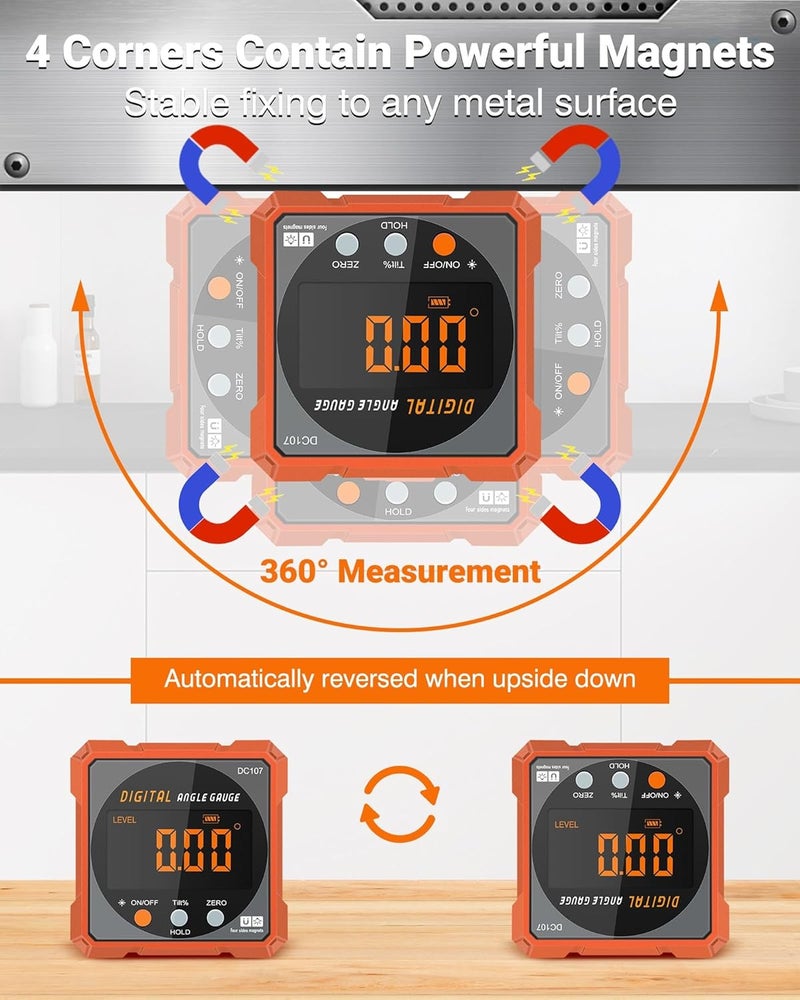 COROLLATA Digital Angle Finder Magnetic Electronic Angle Cube Dual Laser Gauge Digital Level with Slope Percentage Table Saw Miter Protractor Woodworking Measuring Tool Level Box for Hanging - Image 4